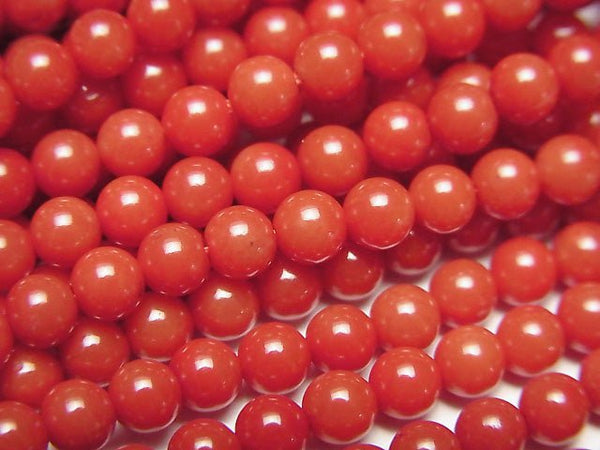 [Video] Red  Coral (Dyed) Round 4mm 1strand beads (aprx.15inch / 38cm)