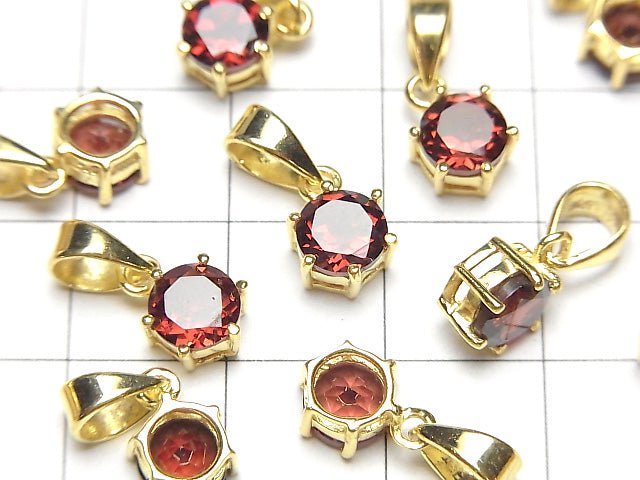 [Video] High Quality Mozambique Garnet AAA Round Faceted Pendant 7x6x4mm 18KGP