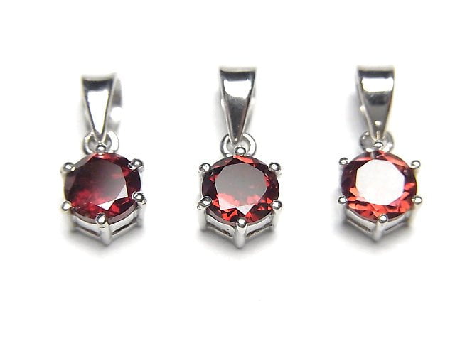 [Video] High Quality Mozambique Garnet AAA Round Faceted Pendant 7x6x4mm Silver925