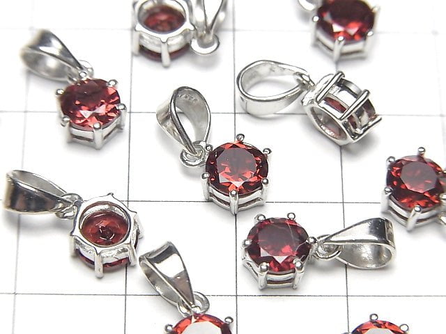[Video] High Quality Mozambique Garnet AAA Round Faceted Pendant 7x6x4mm Silver925
