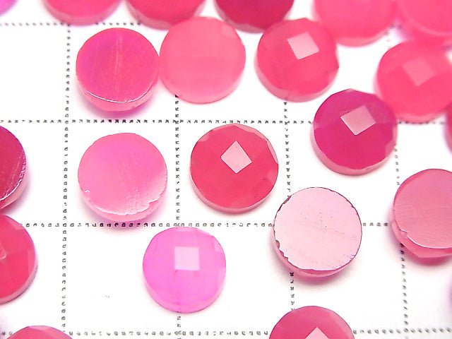 [Video]Fuchsia Pink Chalcedony AAA- Round Faceted Cabochon 8x8mm 3pcs $3.79!