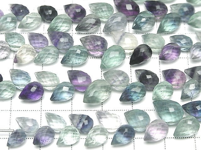 [Video]High Quality Multi-color Fluorite AAA- Flower Bud Faceted Briolette 1strand beads (aprx.3inch/8cm)