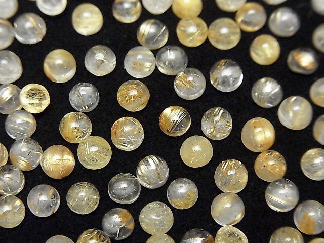 [Video] Rutilated Quartz AA++ Round Cabochon 4x4mm 10pcs