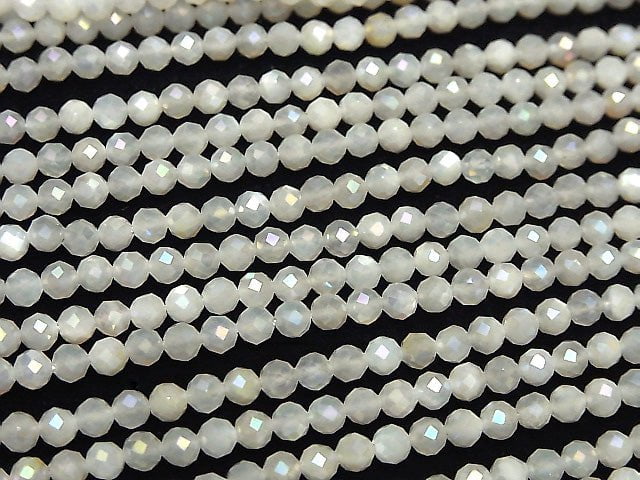 High Quality! White Moonstone AAA Faceted Round 4mm AB coating 1strand beads (aprx.15inch/36cm)