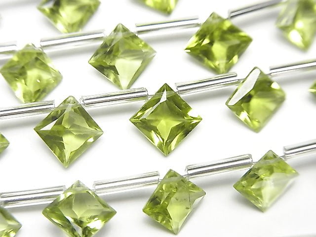 [Video]High Quality Peridot AAA Diamond Princess Cut 8x8mm half or 1strand (8pcs)