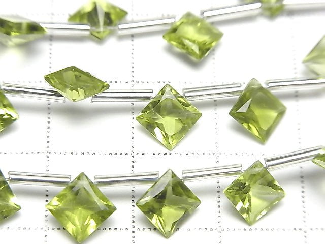 [Video]High Quality Peridot AAA Diamond Princess Cut 8x8mm half or 1strand (8pcs)