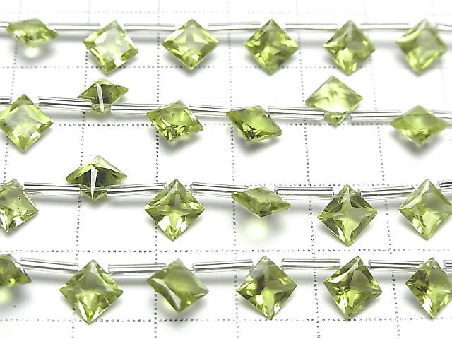 [Video]High Quality Peridot AAA Diamond Princess Cut 8x8mm half or 1strand (8pcs)