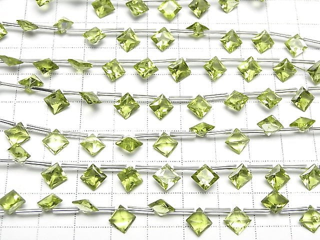 [Video]High Quality Peridot AAA Diamond Princess Cut 8x8mm half or 1strand (8pcs)