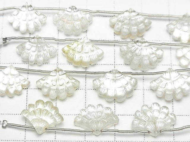 [Video] White Shell x Crystal AAA Carved Fan Shape 1strand (4pcs)