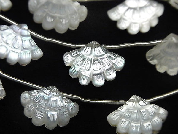 [Video] White Shell x Crystal AAA Carved Fan Shape 1strand (4pcs)