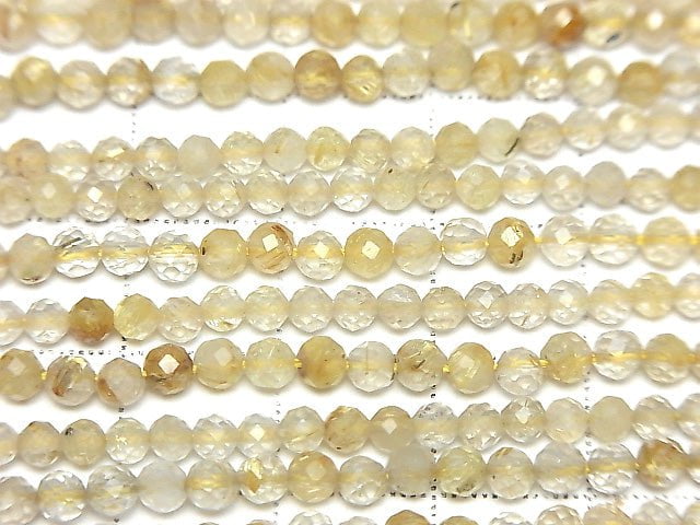[Video]High Quality! Rutilated Quartz AA++ Faceted Round 3mm 1strand beads (aprx.15inch/38cm)