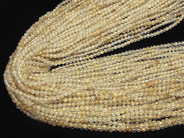 [Video]High Quality! Rutilated Quartz AA++ Faceted Round 3mm 1strand beads (aprx.15inch/38cm)