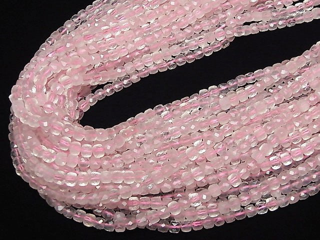 [Video]High Quality! Rose Quartz AA++ Cube Shape 4x4x4mm 1strand beads (aprx.15inch/37cm)