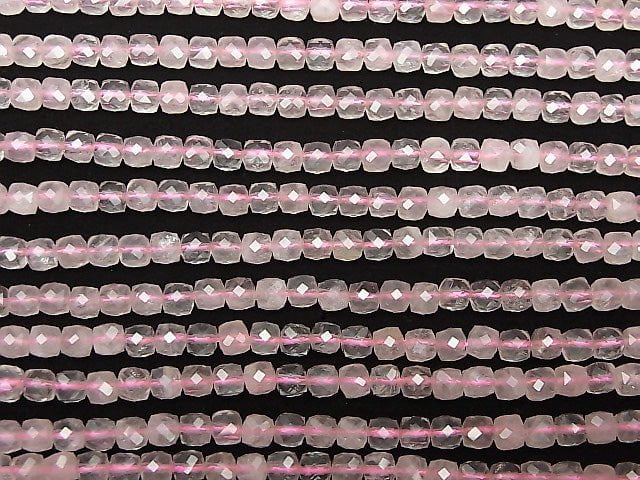 [Video]High Quality! Rose Quartz AA++ Cube Shape 4x4x4mm 1strand beads (aprx.15inch/37cm)