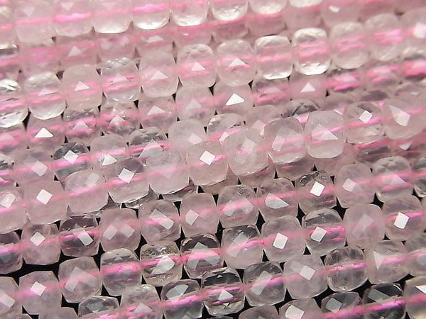 [Video]High Quality! Rose Quartz AA++ Cube Shape 4x4x4mm 1strand beads (aprx.15inch/37cm)