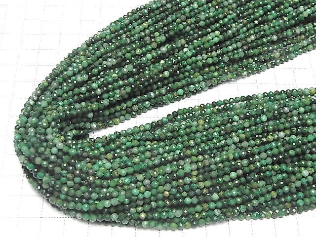 [Video]High Quality! Verdite Faceted Round 3mm 1strand beads (aprx.15inch/37cm)