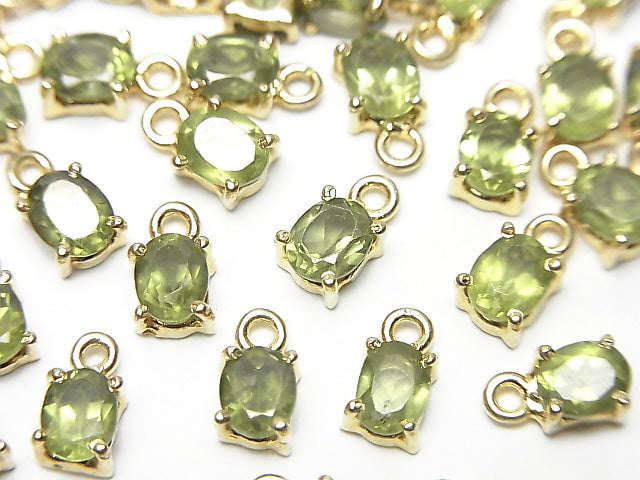 [Video]High Quality Peridot AAA Bezel Setting Oval Faceted 5x4mm 18KGP 3pcs