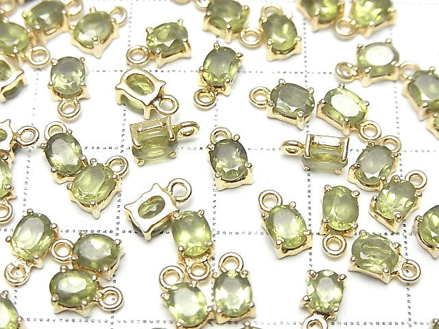 [Video]High Quality Peridot AAA Bezel Setting Oval Faceted 5x4mm 18KGP 3pcs