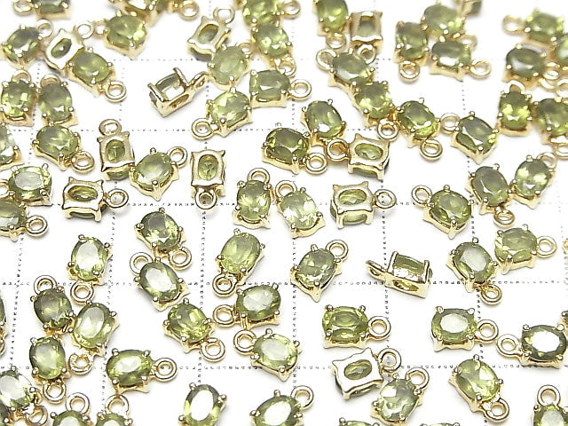 [Video]High Quality Peridot AAA Bezel Setting Oval Faceted 5x4mm 18KGP 3pcs