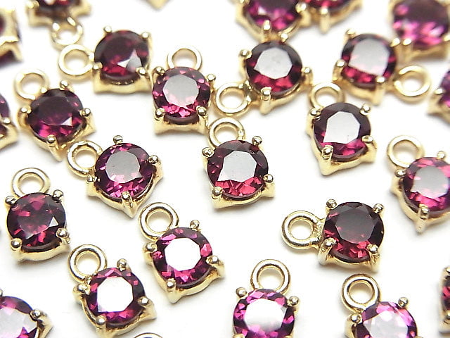 [Video]High Quality Rhodolite Garnet AAA Bezel Setting Round Faceted 5x5mm 18KGP 2pcs