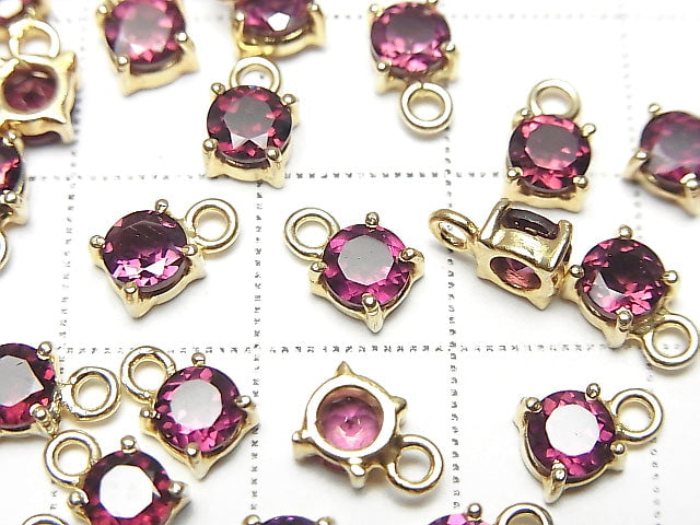 [Video]High Quality Rhodolite Garnet AAA Bezel Setting Round Faceted 5x5mm 18KGP 2pcs