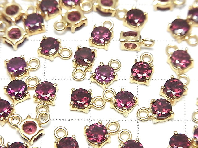 [Video]High Quality Rhodolite Garnet AAA Bezel Setting Round Faceted 5x5mm 18KGP 2pcs
