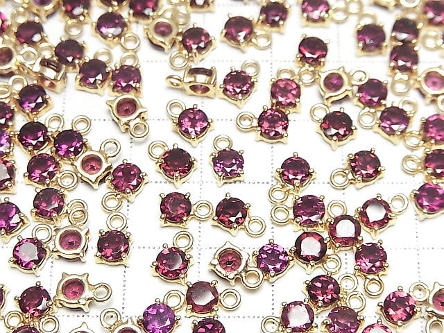 [Video]High Quality Rhodolite Garnet AAA Bezel Setting Round Faceted 5x5mm 18KGP 2pcs