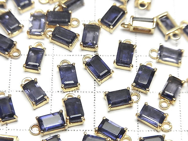 [Video]High Quality Iolite AAA Bezel Setting Rectangle Faceted 6x4mm 18KGP 1pc