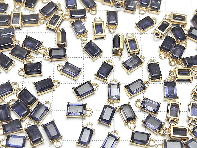 [Video]High Quality Iolite AAA Bezel Setting Rectangle Faceted 6x4mm 18KGP 1pc
