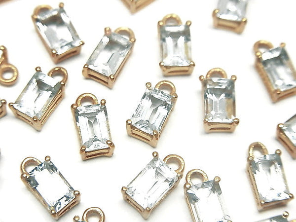 [Video] High Quality Aquamarine AAA Bezel Setting Rectangle Faceted 6x4mm 18KGP 2pcs