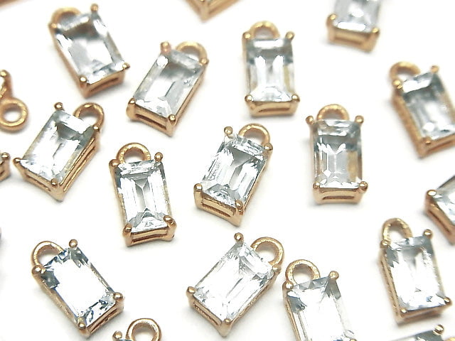 [Video] High Quality Aquamarine AAA Bezel Setting Rectangle Faceted 6x4mm 18KGP 2pcs