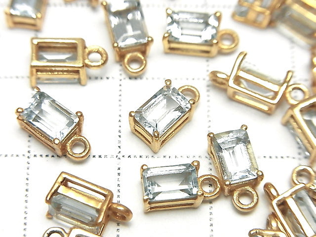 [Video] High Quality Aquamarine AAA Bezel Setting Rectangle Faceted 6x4mm 18KGP 2pcs