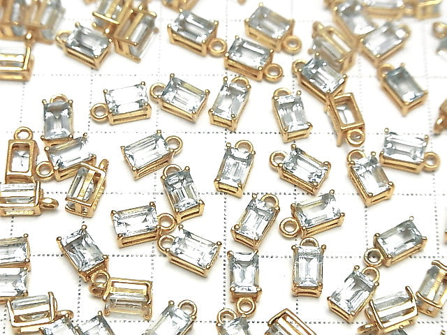 [Video] High Quality Aquamarine AAA Bezel Setting Rectangle Faceted 6x4mm 18KGP 2pcs