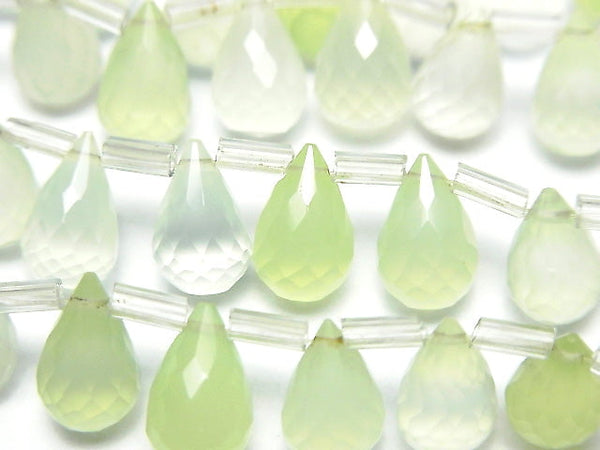 [Video] High Quality Light Green Chalcedony AAA Drop Faceted Briolette 9 x 6 x 6 mm half or 1 strand beads (aprx.7 inch / 18 cm)