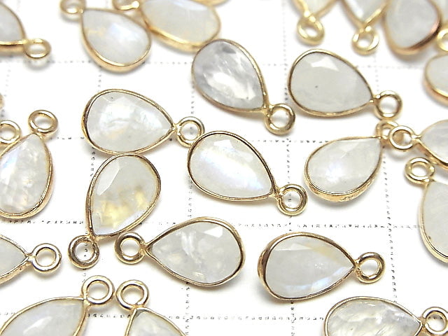 [Video]High Quality Rainbow Moonstone AA++ Bezel Setting Pear shape Faceted 10x7mm 18KGP 3pcs