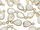 [Video]High Quality Rainbow Moonstone AA++ Bezel Setting Pear shape Faceted 10x7mm 18KGP 3pcs