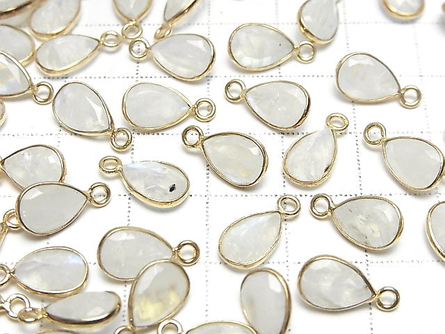 [Video]High Quality Rainbow Moonstone AA++ Bezel Setting Pear shape Faceted 10x7mm 18KGP 3pcs