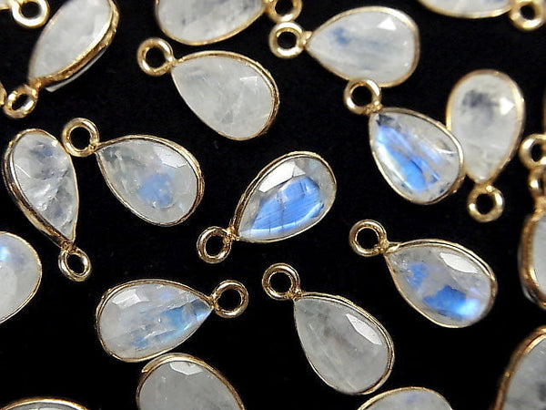 [Video]High Quality Rainbow Moonstone AA++ Bezel Setting Pear shape Faceted 10x7mm 18KGP 3pcs