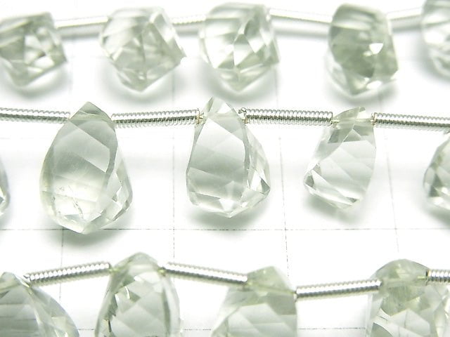 [Video] High Quality Green Amethyst AAA Drop 4Faceted Twist Faceted Briolette half or 1strand (18pcs)