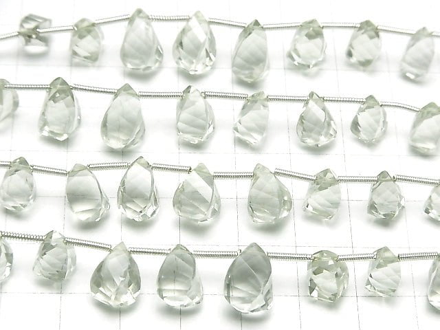 [Video] High Quality Green Amethyst AAA Drop 4Faceted Twist Faceted Briolette half or 1strand (18pcs)