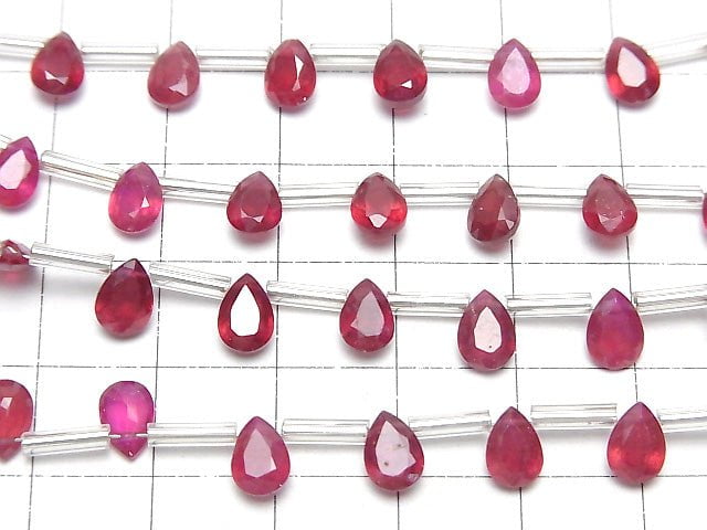 [Video]High Quality Ruby AAA Pear shape Faceted 7x5mm 1strand (8pcs )