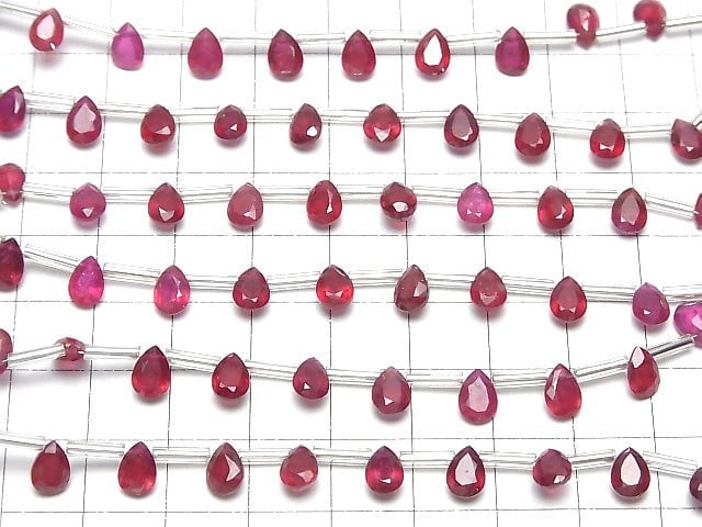 [Video]High Quality Ruby AAA Pear shape Faceted 7x5mm 1strand (8pcs )