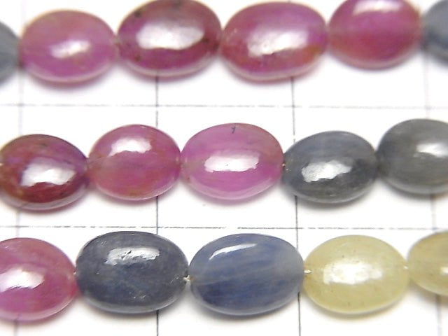 [Video] High Quality multi color Sapphire AA++ Oval [M size] half or 1strand beads (aprx.7inch / 19 cm)