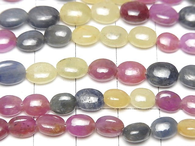 [Video] High Quality multi color Sapphire AA++ Oval [M size] half or 1strand beads (aprx.7inch / 19 cm)