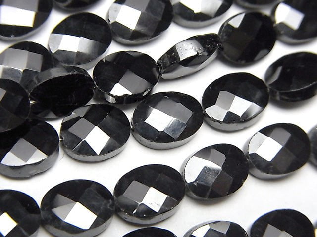 [Video] High Quality Black Spinel AAA- Faceted Oval 1strand beads (aprx.13inch / 32cm)