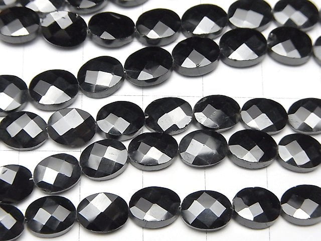 [Video] High Quality Black Spinel AAA- Faceted Oval 1strand beads (aprx.13inch / 32cm)