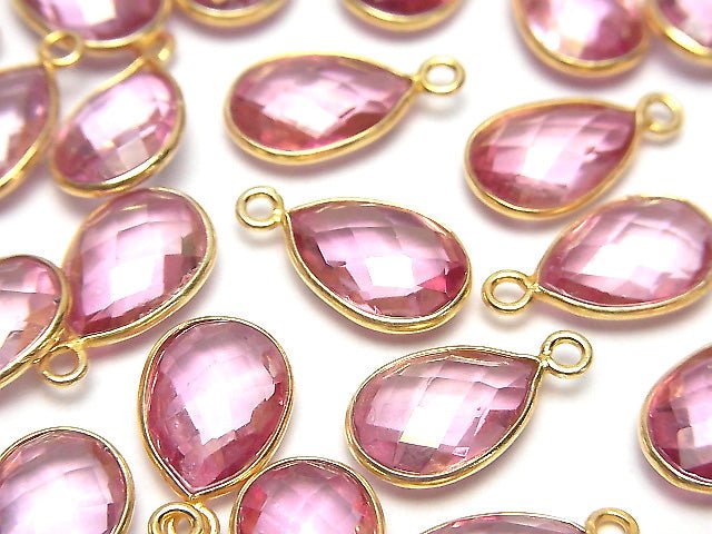 [Video]High Quality Pink Topaz AAA Bezel Setting Faceted Pear Shape 13x9mm 18KGP 2pcs