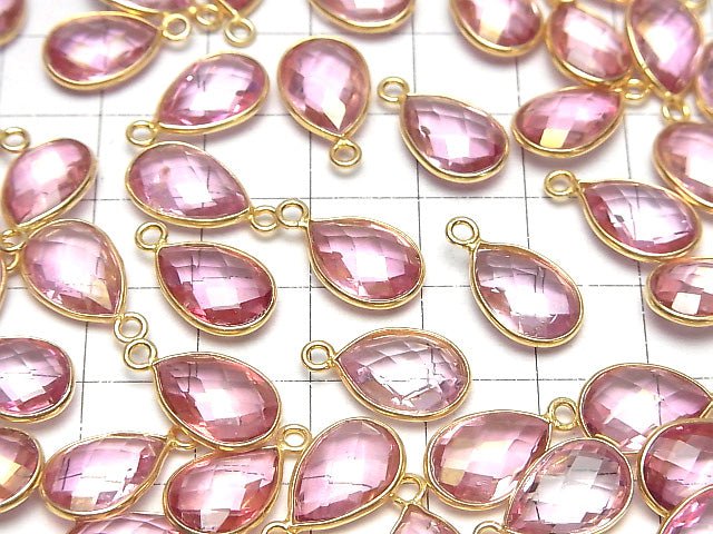[Video]High Quality Pink Topaz AAA Bezel Setting Faceted Pear Shape 13x9mm 18KGP 2pcs