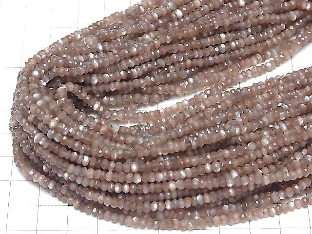 [Video]High Quality Brown Moonstone AAA Faceted Button Roundel 1strand beads (aprx.13inch/31cm)