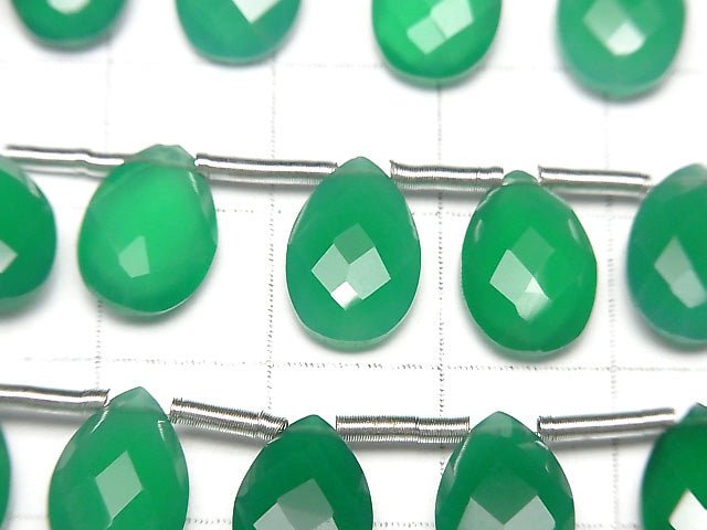 [Video] High Quality Green Onyx AAA Pear shape Faceted Briolette 12x8mm half or 1strand (12pcs)